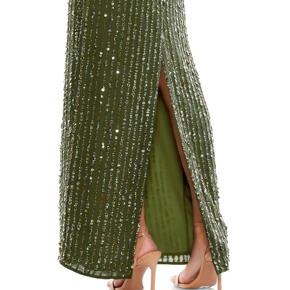 Mac Duggal Olive Sequin Mesh Column Gown - Picture 5 of 6